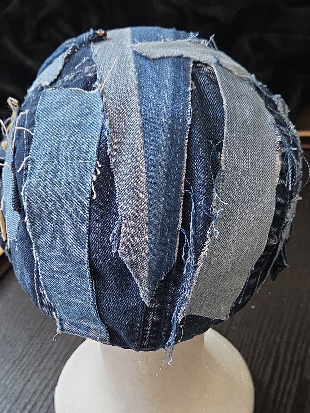 Upcycled LV Inspired Blue Patchwork Denim Newsboy Cap - Picture 7 of 8
